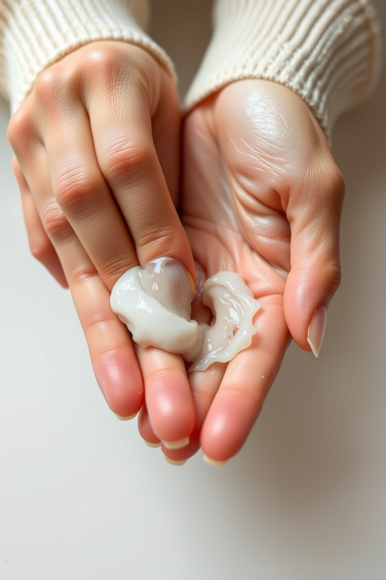 intensive hand cream application on cracked hands