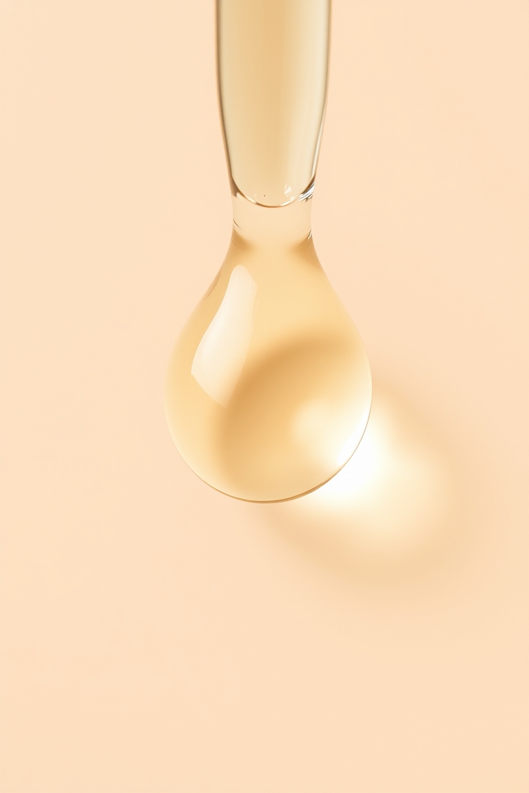 A close-up of a brightening serum droplet
