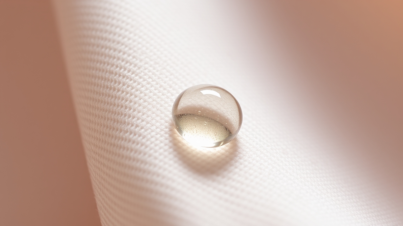 A single drop of lightweight face oil on a neutral background.