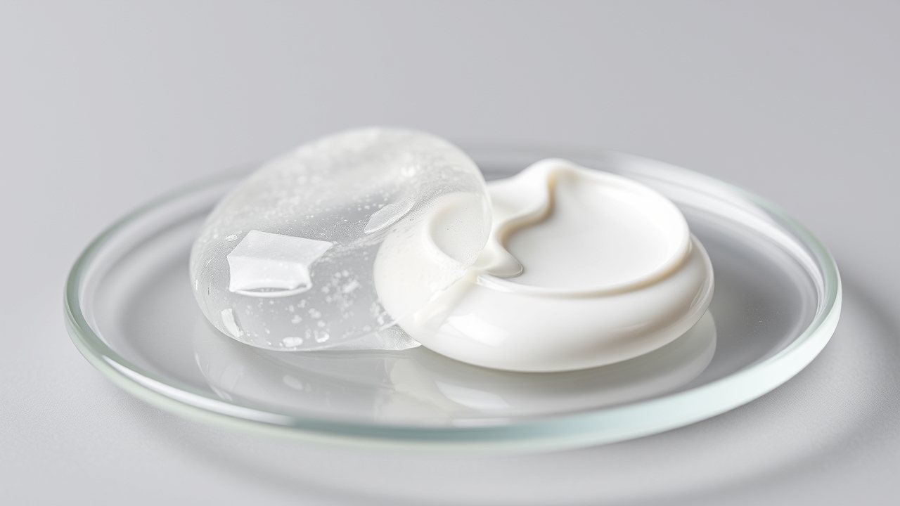 Texture of a hormonal acne spot treatment on a glass surface